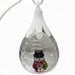 German Glass Teardrop with Snowman Christmas Ornament
